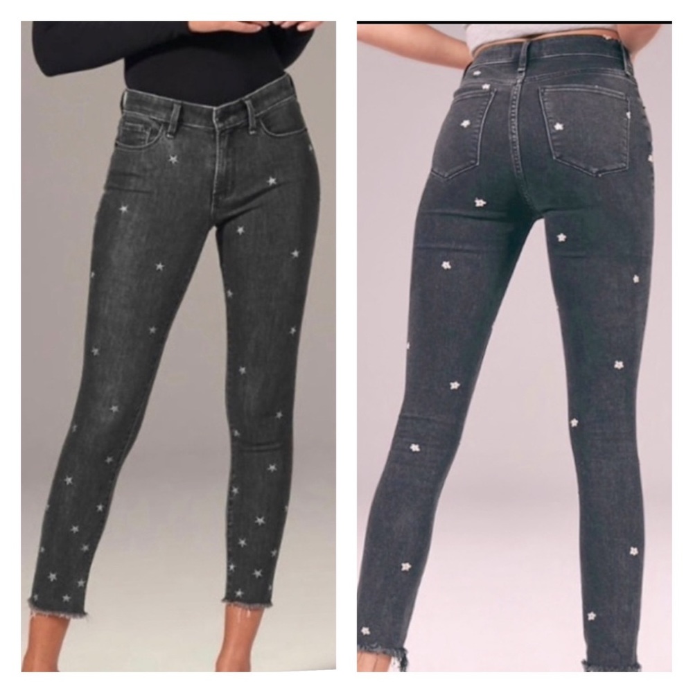 Abercrombie & Fitch Black Star-Embroidered Skinny Jeans